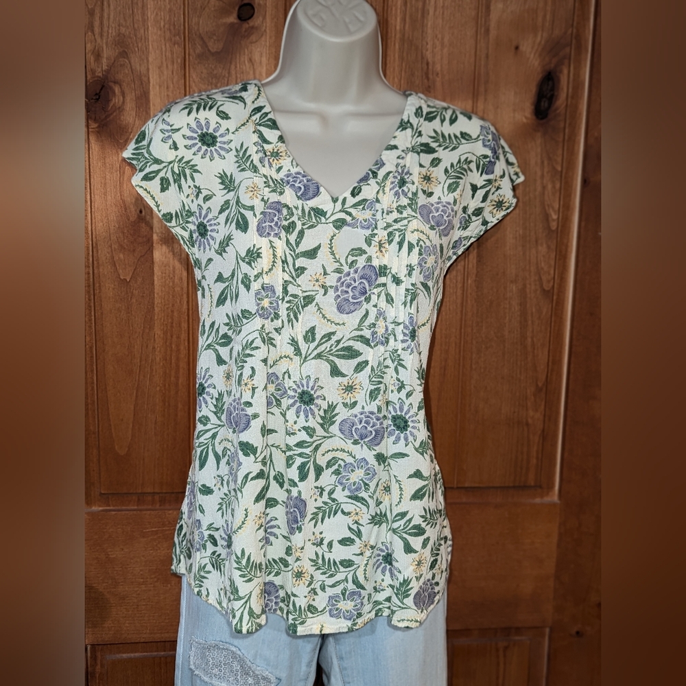 Coldwater Creek Green and‎ Purple Floral Blouse